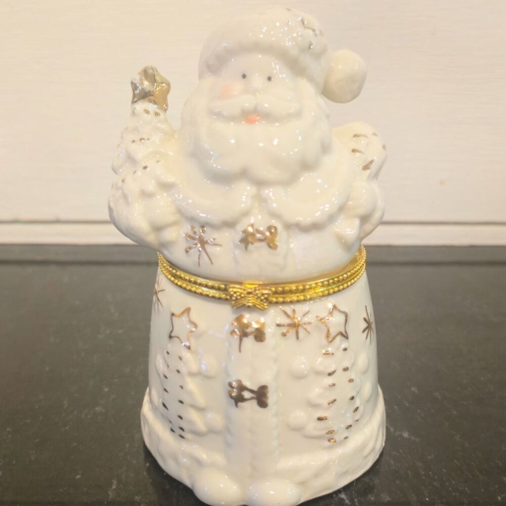 Vintage Santa Claus Hinged Jewelry Trinket Box Christmas Collectible gift gold